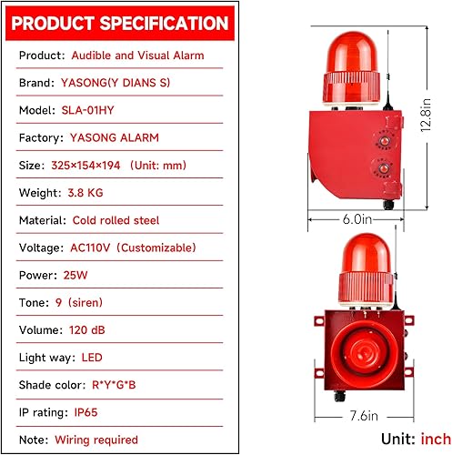 Miniatura 6 de Sirena de control remoto inalámbrico de 1.24 millas altavoz 120dB, 9 tonos ajustables 25 vatios sirena de alarma impermeable con luz estroboscópica