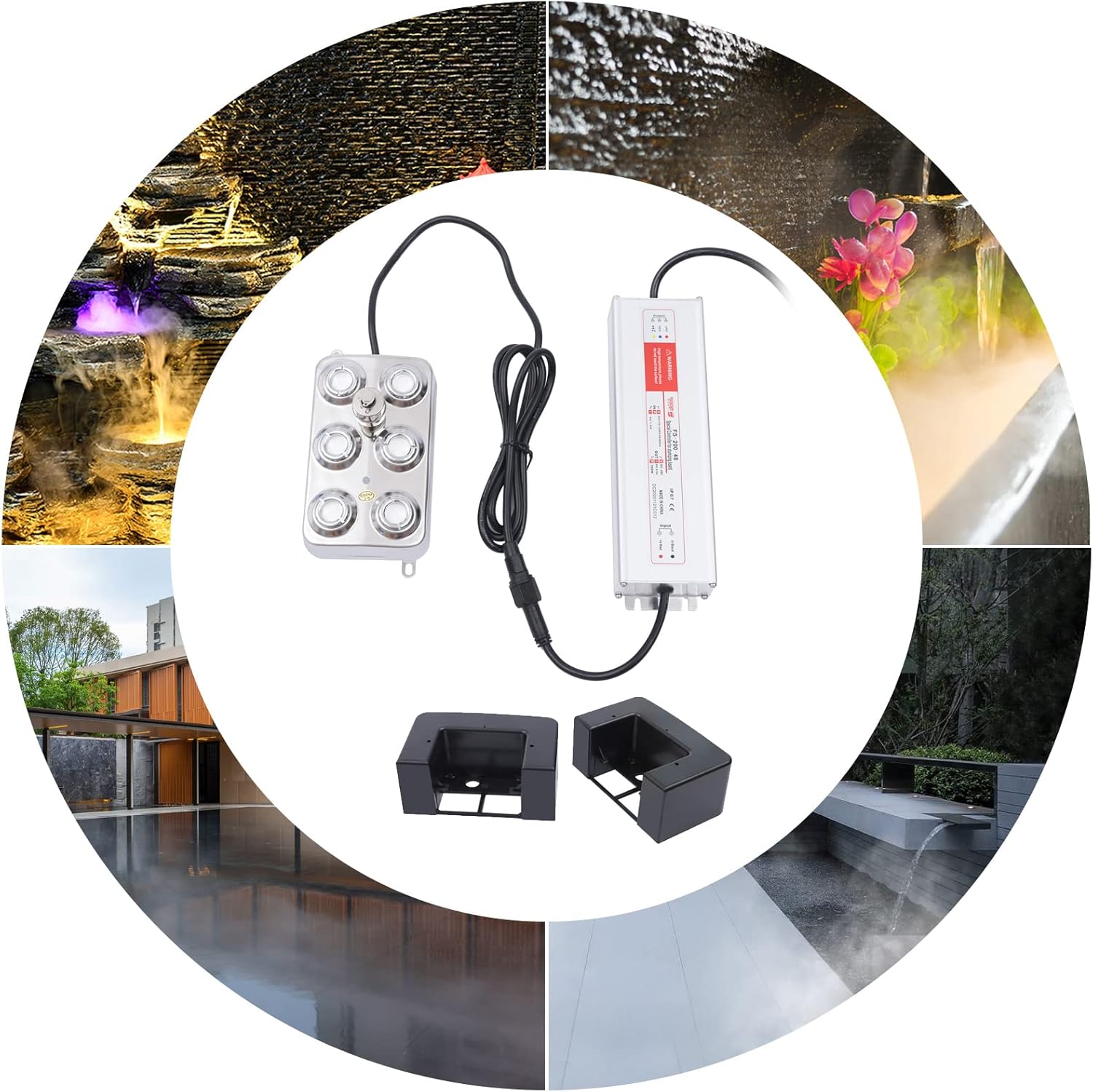 6 Head Ultrasonic Water Pond Fountain Fogger, 200W Mist Maker Fogger Battery Operated, Ultrasonic Mist Maker for Pool, Artificial Landscape, Garden, Coverage Area of 8.2ft