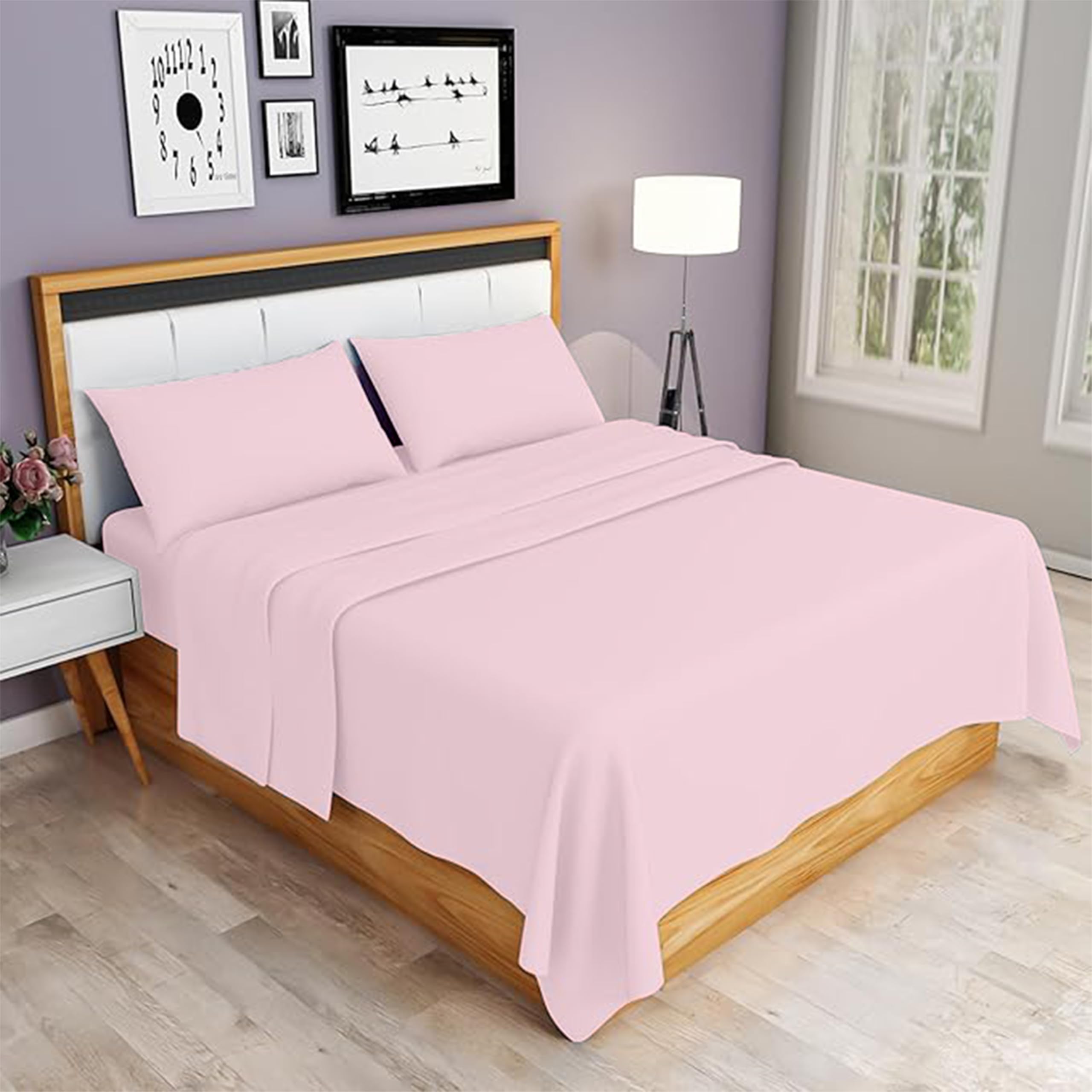 Rohi Pink 3 Piece Brushed Cotton Flannelette Sheets & Pillowcases Set – Includes 1X Fitted Sheet, 1X Flat Sheet, & 1X Pillowcase – Soft, Warm & Cozy Brushed Cotton Sheets Set (Single, )