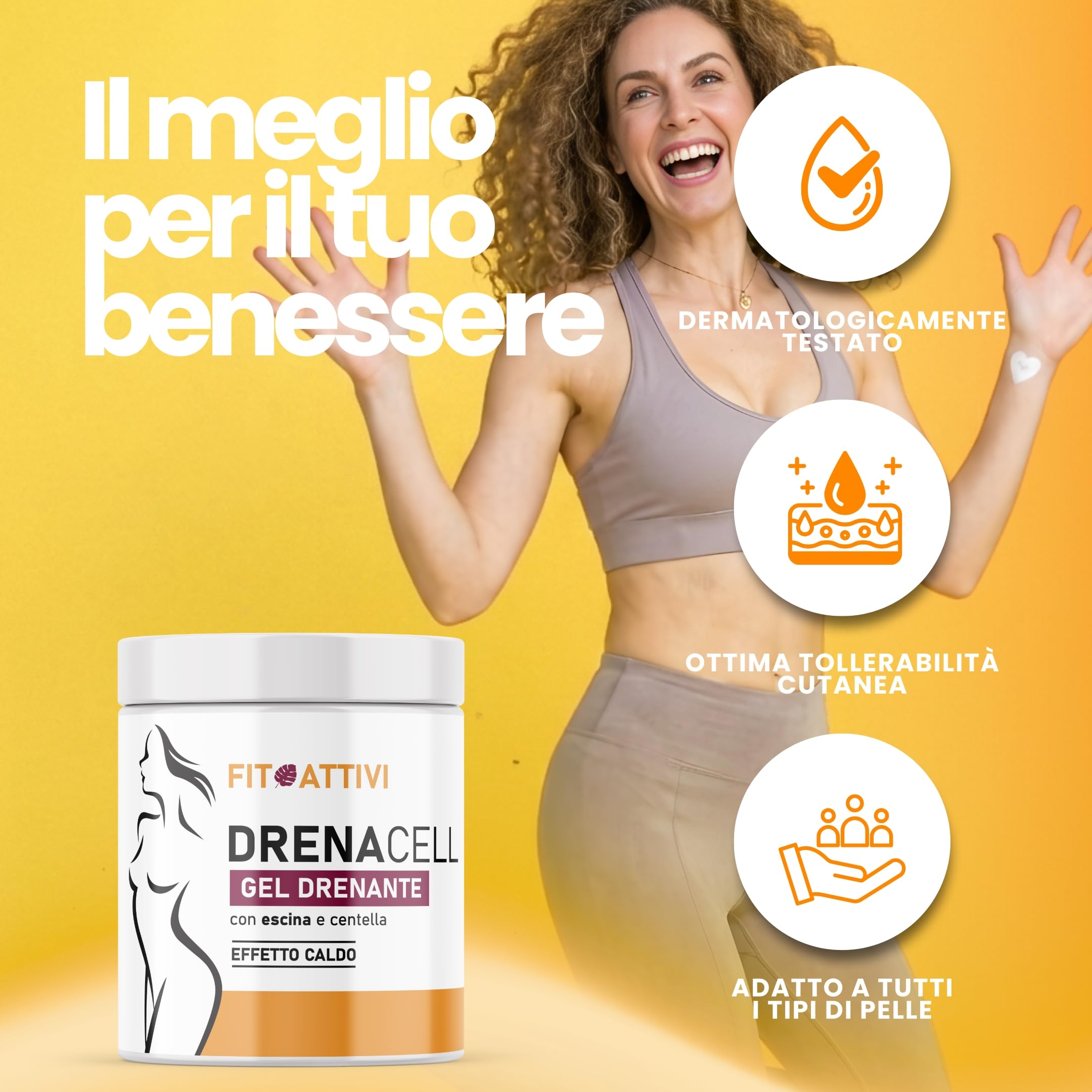 Crema Anticellulite Forte 550ml Crema Drenante Gambe, Fianchi, Addome Effetto Caldo, con Escina e Centella Asiatica Made in Italy