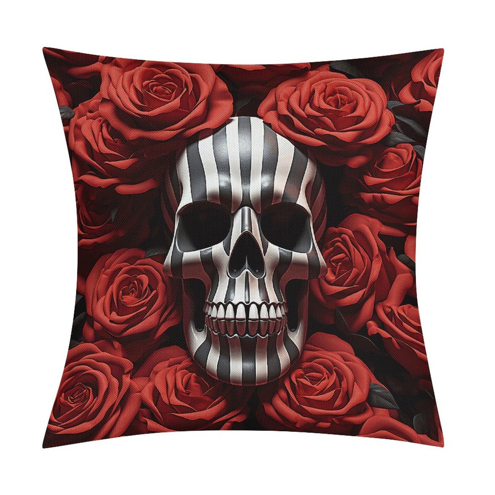 Adfgyerh Style Skull In Flower Pillow Covers Soft And Comfortable Invisible Zipper ，Home Decor 18X18 Inch Edging Technology，Throw Pillow Covers For Couch Sofa Bedroom Living Room.