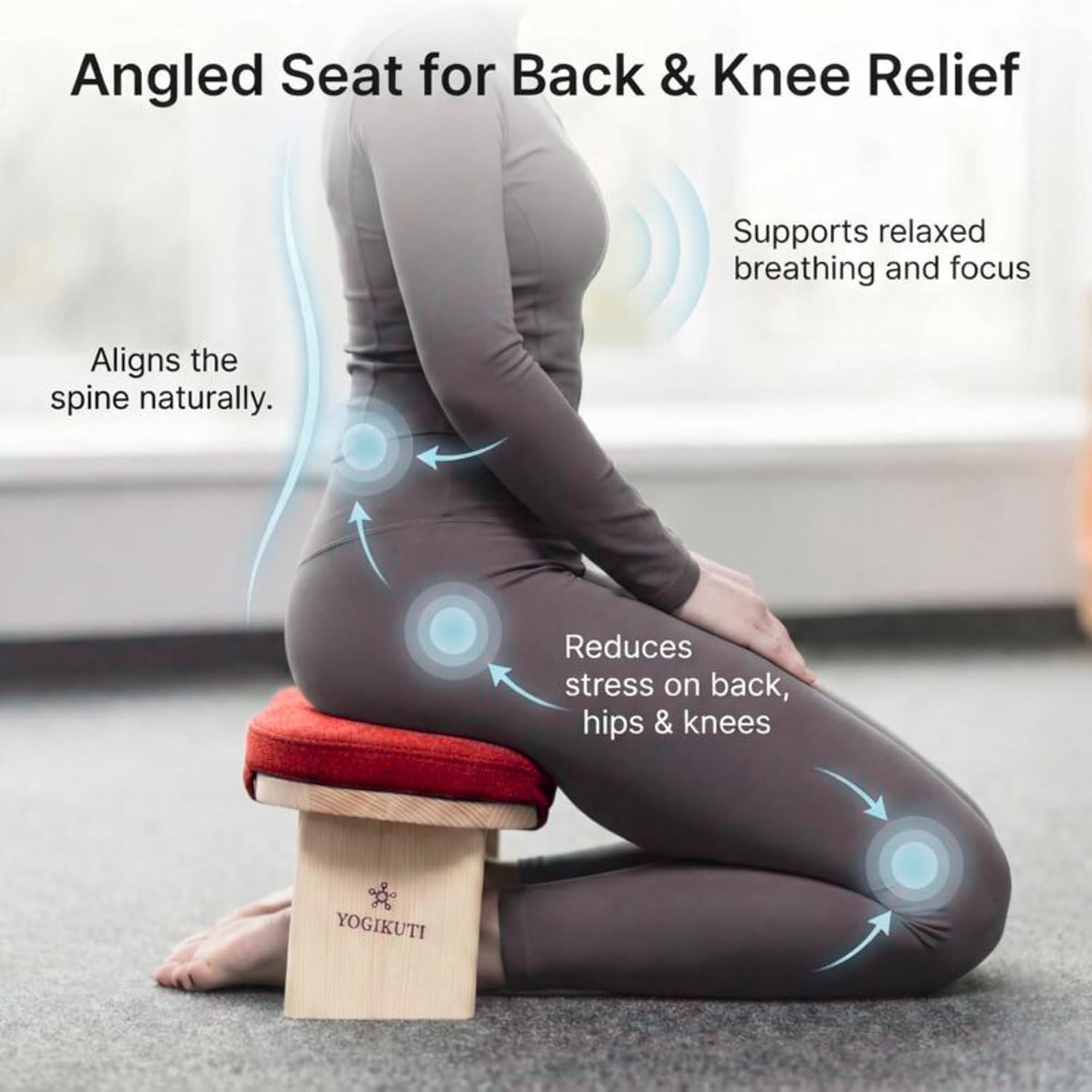 Yogikuti Folding Meditation Bench, Purple | Removable Cushion, Wooden Seiza Kneeling Stool, Ergonomic Meditation Seat, for Home & Yoga Studio, Comfortable Posture (Maroon)