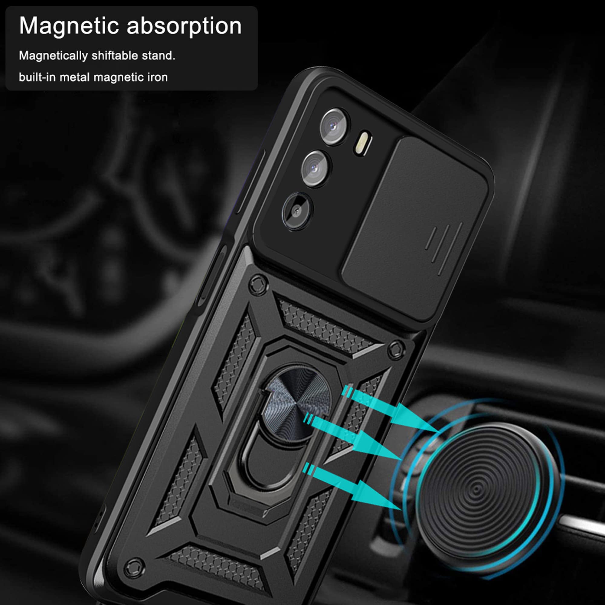 Custodia Hi-Case Per Motorola Moto G82/G52 - Copertura Scorrevole Per Fotocamera, Anello Portadito, Supporto Magnetico, Rossa