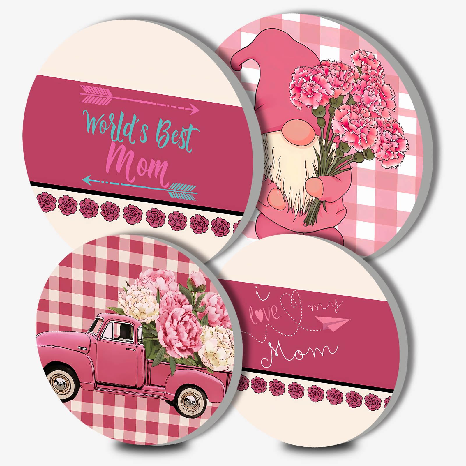 Mother's Day Art Electric Stove Burner Covers,4 Pcs Pink Gnome Round Stove Burner Covers,Pink Car Stove Burner Cover,8 Inch and 10 Inch,Holiday Metal Cooktop Home Decorative