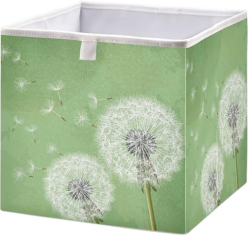 Miniatura 1 de Kigai Cubo de almacenamiento plegable de diente de león verde para armario, cubo de almacenamiento de juguetes para organización del hogar, estante