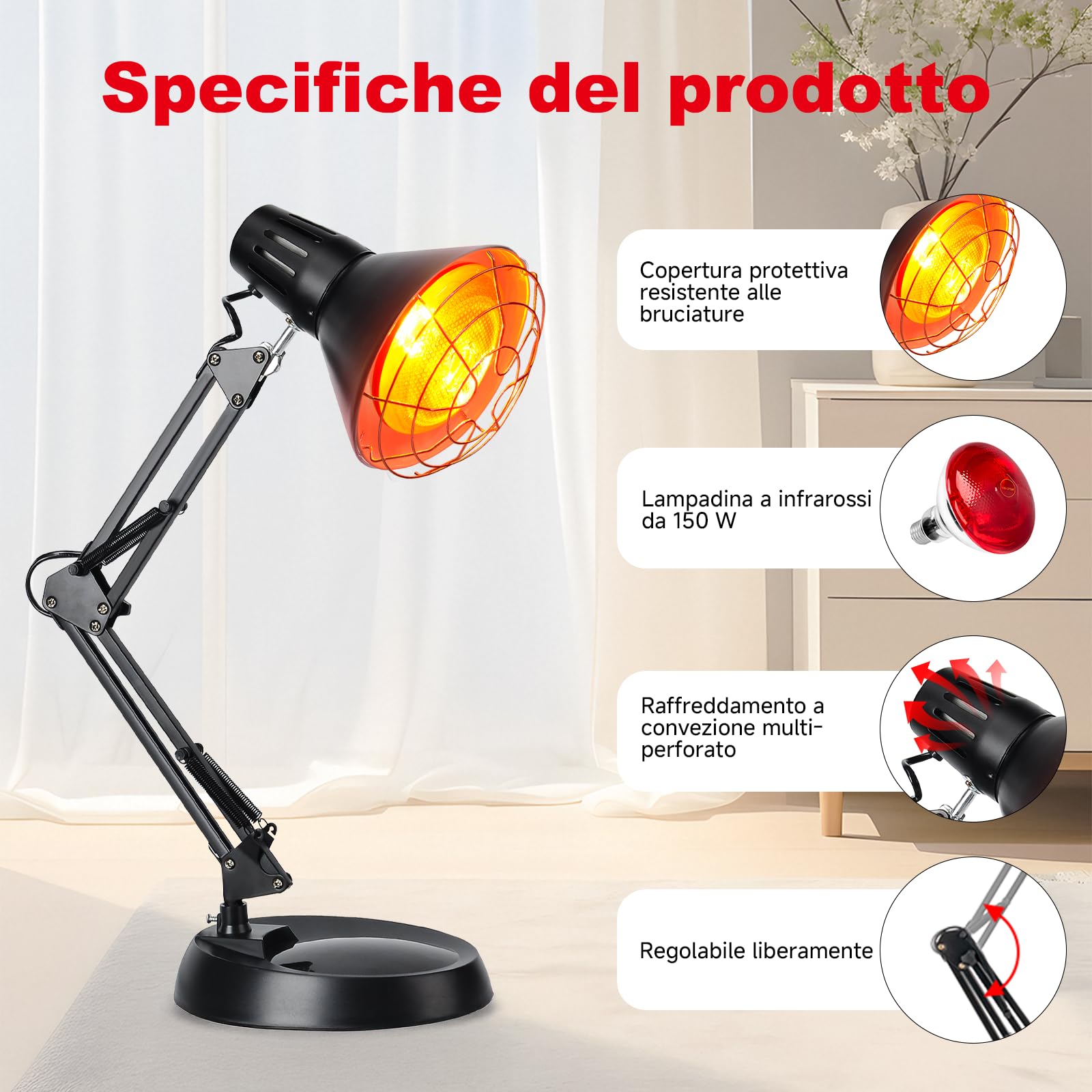Cozion Lampadine infrarossi 150w, Lampada Terapia della Luce per Il Dolore, Uso Domestico (Nero)