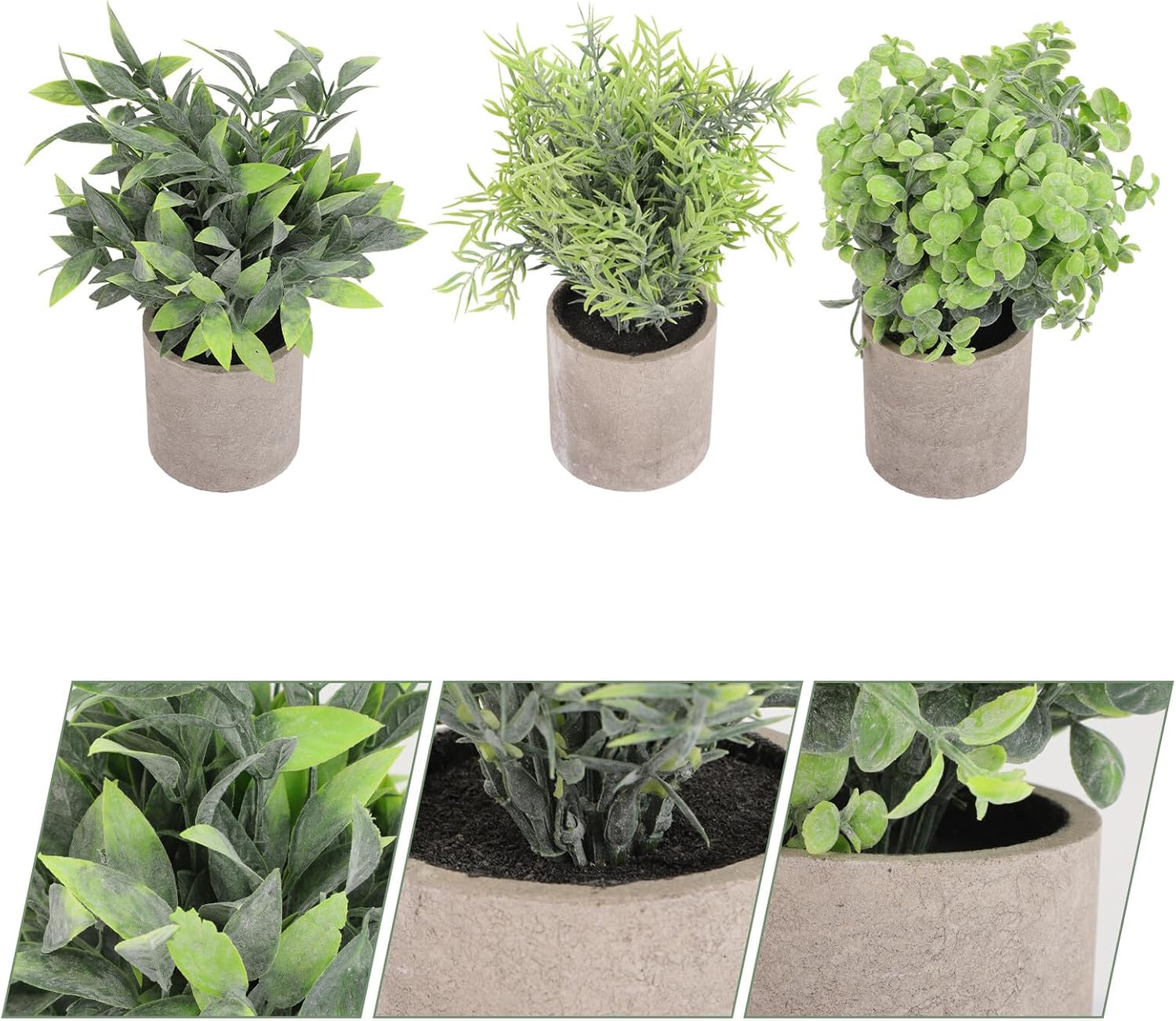 Cabilock Artificial Eucalyptus Green Plant Set with Rosemary and Maple Leaf Powder, Small Faux Potted Simulation Bonsai Ornaments for Home Office Desktop Décor