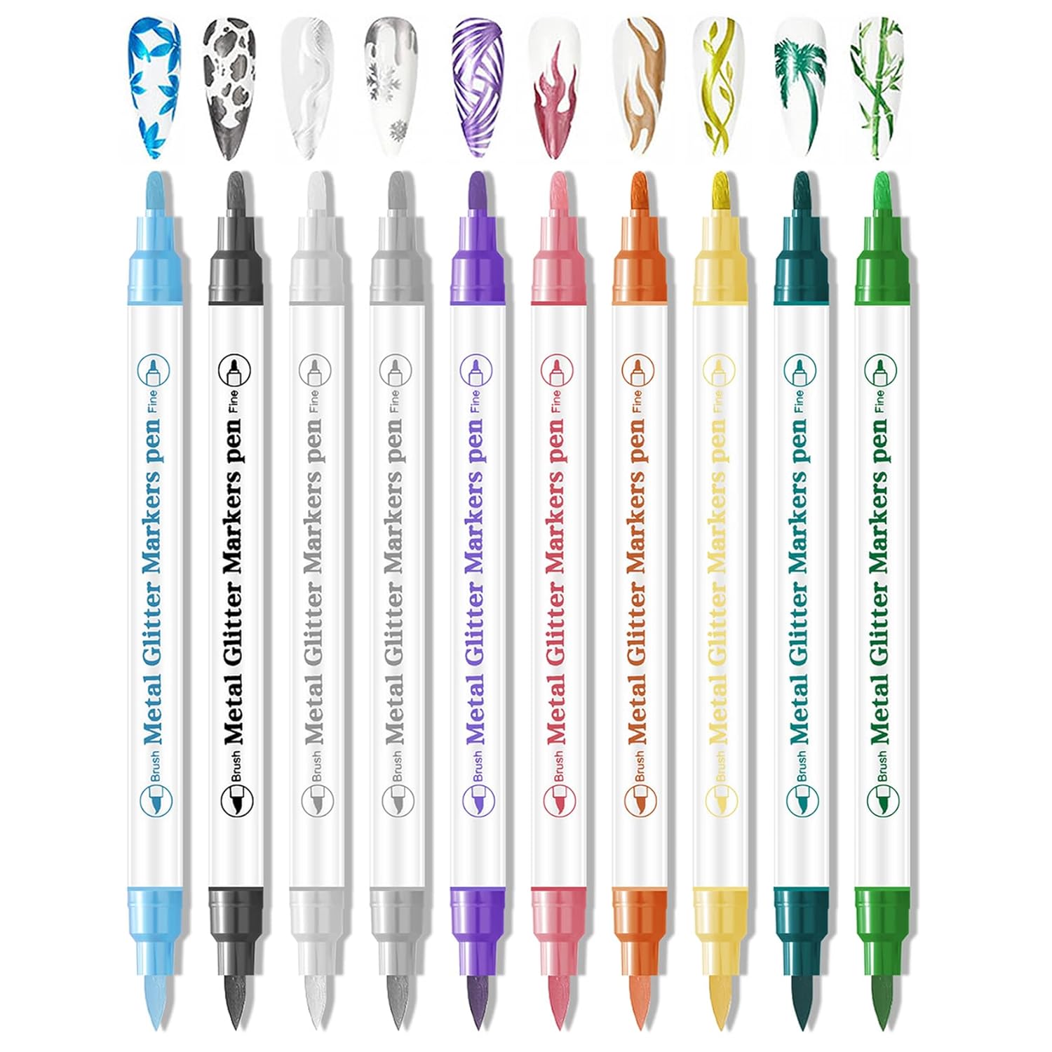 CAHIUYOA 10 Colors Nail Art Pens Set Double ended 3D