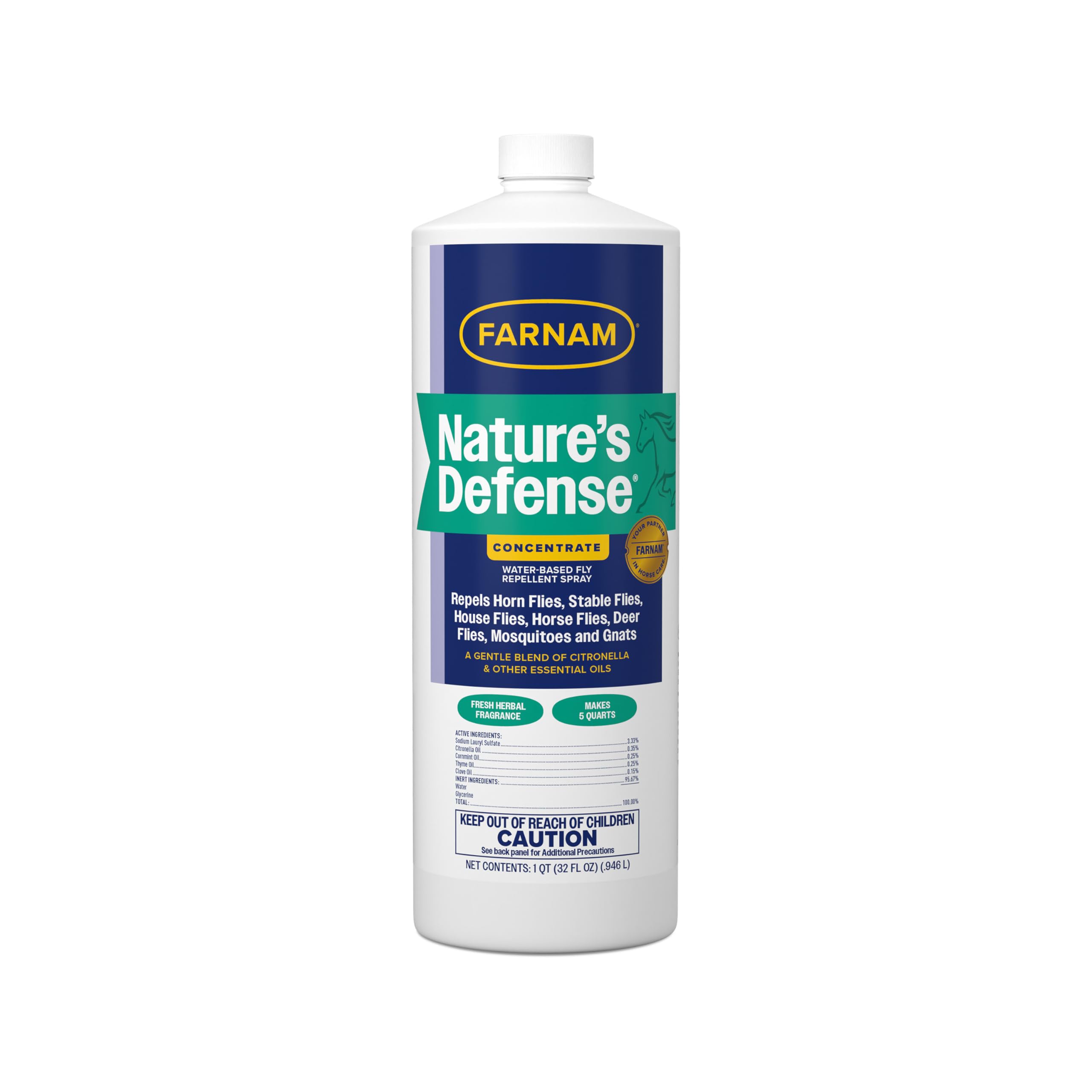 Farnam Nature’s Defense Concentrate, Water-Based Botanical Fly Repellent Spray for Horses, Ideal for Sensitive Skin, 32 oz