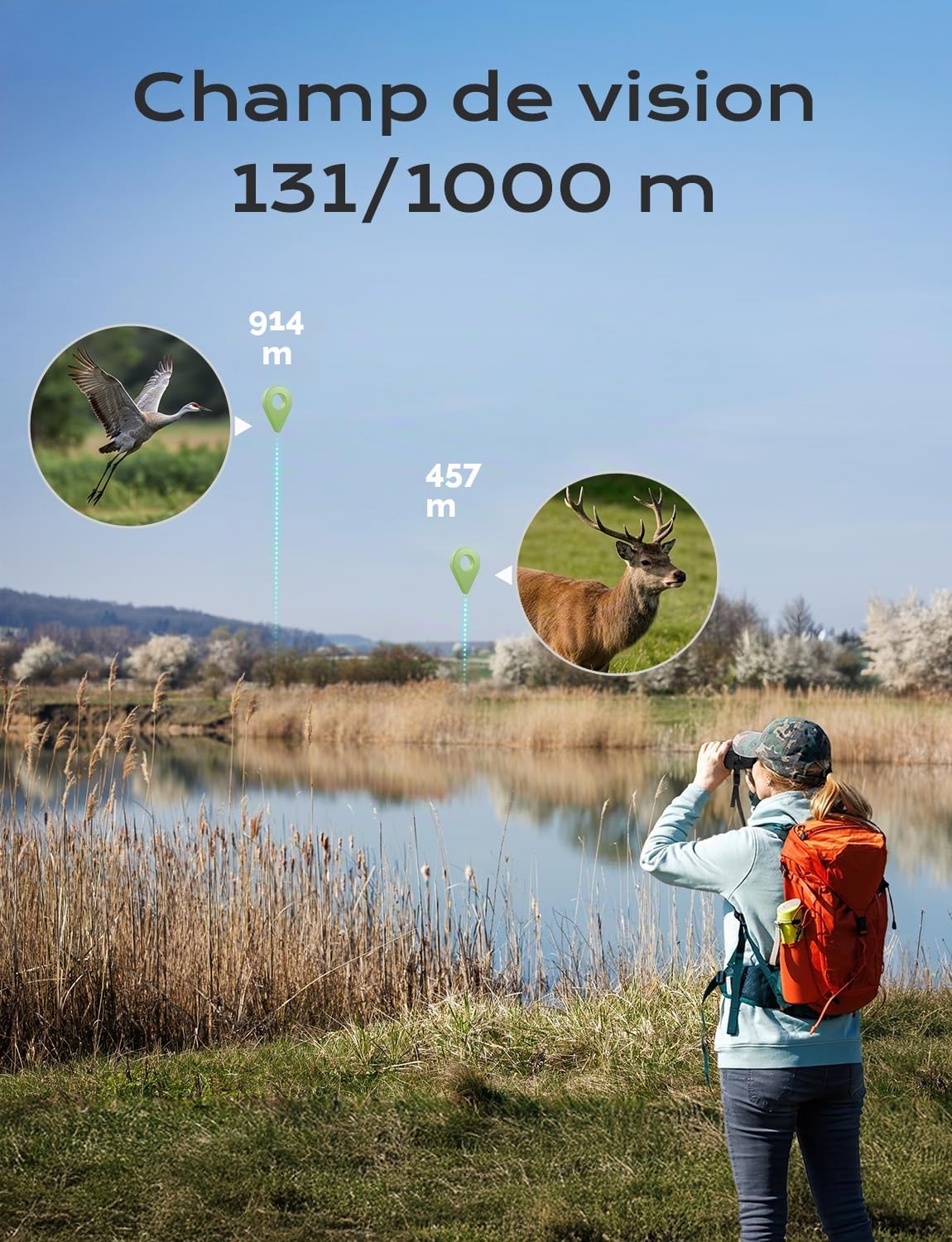 LIORQUE Jumelles 10x25 Enfants Adultes, Pliables, IPX6, Vision Nocturne | Oculaire 16mm Grand Angle, Prismes BAK-7 FMC, Caoutchouc, 0.65kg, Sangle Étui Chiffon, Oiseaux Rando Chasse