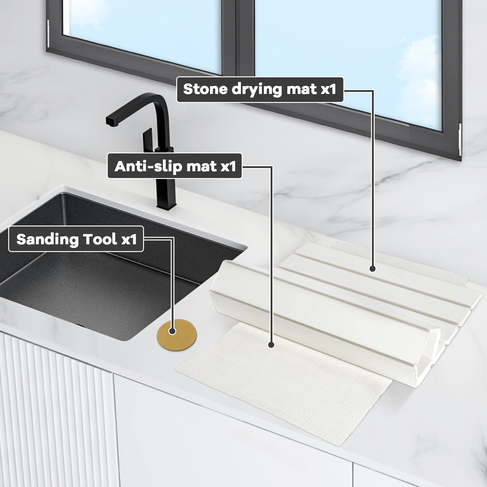 24”×16” Large Stone Drying Mat Collapsible Diatomaceous Earth Fast Drying Mat for Kitchen Counter Super Absorbent Kitchen Counter Pad for Dishes Cups Bottles Pots, Suitable for Any Countertop, White