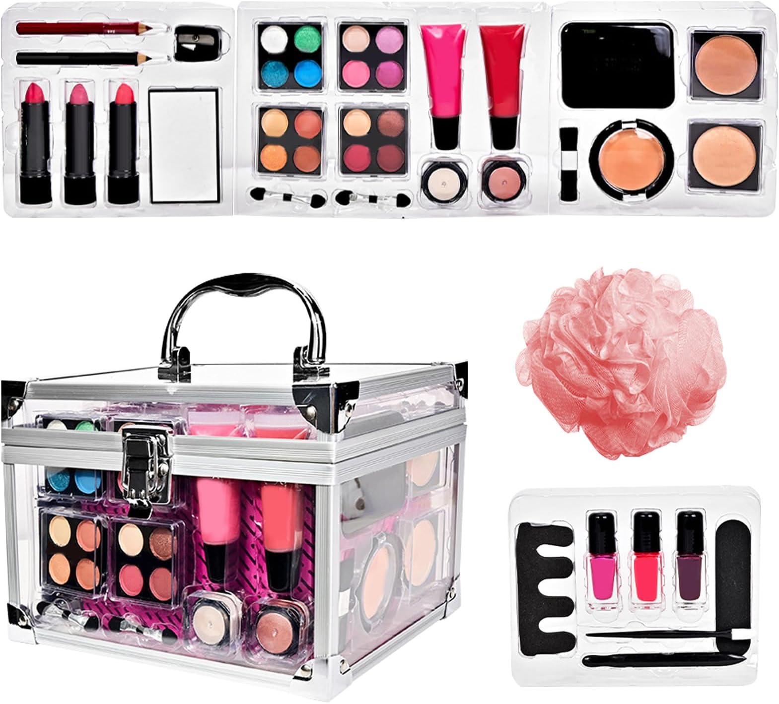 Makeup Sets For Women - Portable Stage Makeup Kit,Cosmetic Train Cases For Daily Use Halloween Wedding Bridal Teen Tween Theater Stage Performance