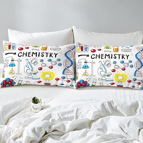 Miniatura 4 de Juego de ropa de cama de química con ecuaciones químicas para niños y niños, estudiantes de ciencias, sábana bajera ajustable, tubo de ensayo,