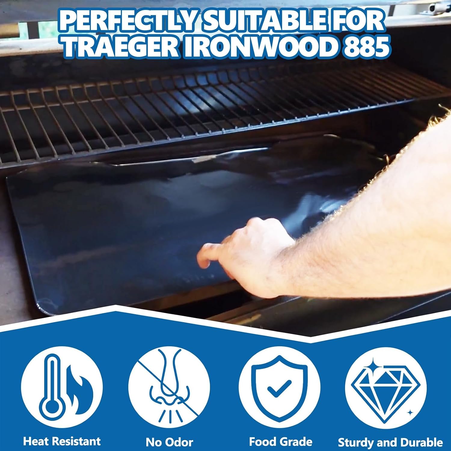 SafBbcue BAC521 Drip Tray Liner Replacement for Traeger Ironwood 885, 28.75 x 15.5 Inch, Portable and Foldable, Disposable Aluminum Grill Tray for Collecting Grease, 5 Pack