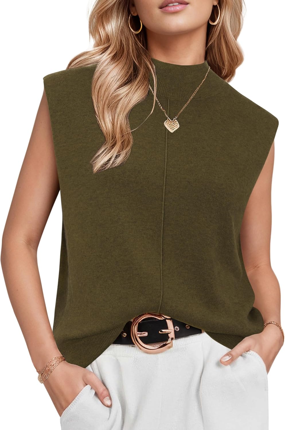 Arach&Cloz Women's Wool Blend Mock Neck Sweaters Vest Business Casual Trendy Tops Fall Outfits 2025