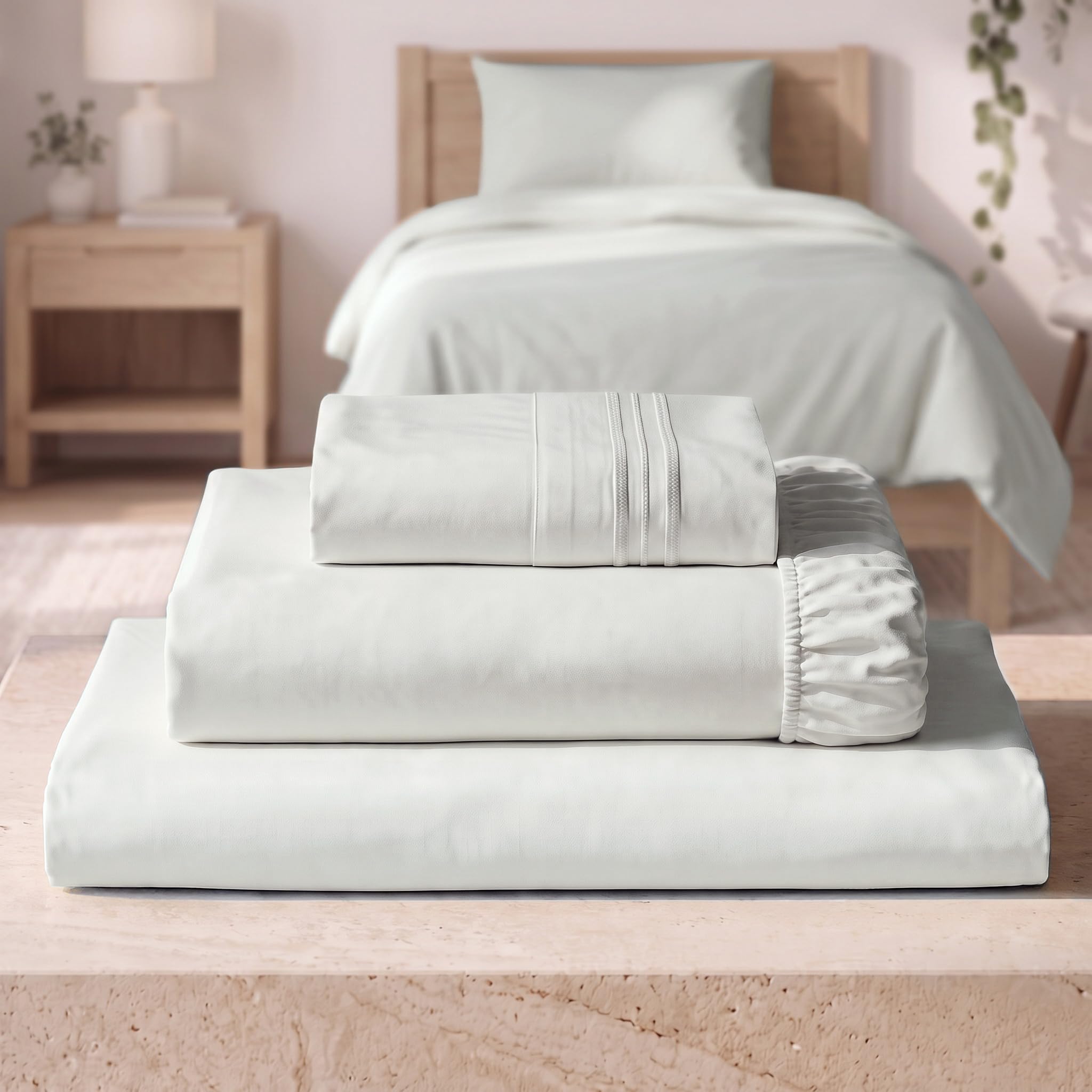 Mellanni Iconic 3-Piece, Ultra Soft Sheet Set (Twin XL, Ivory)