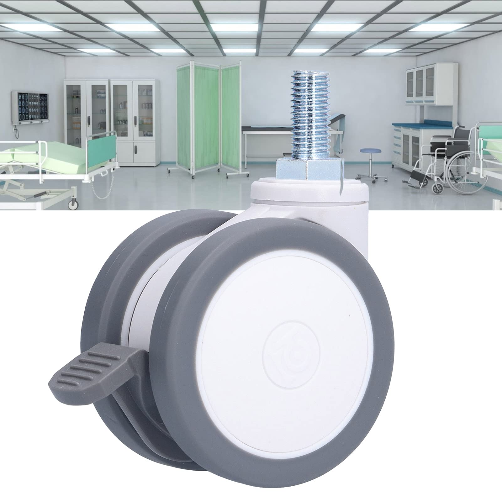 Natudeco Silent Universal Wheel Noiseless Swivel Caster Wheels Medical Rubber TPR 3in Thread Aluminum Alloy 75mm Caster M12 for Home Office Chair Furniture