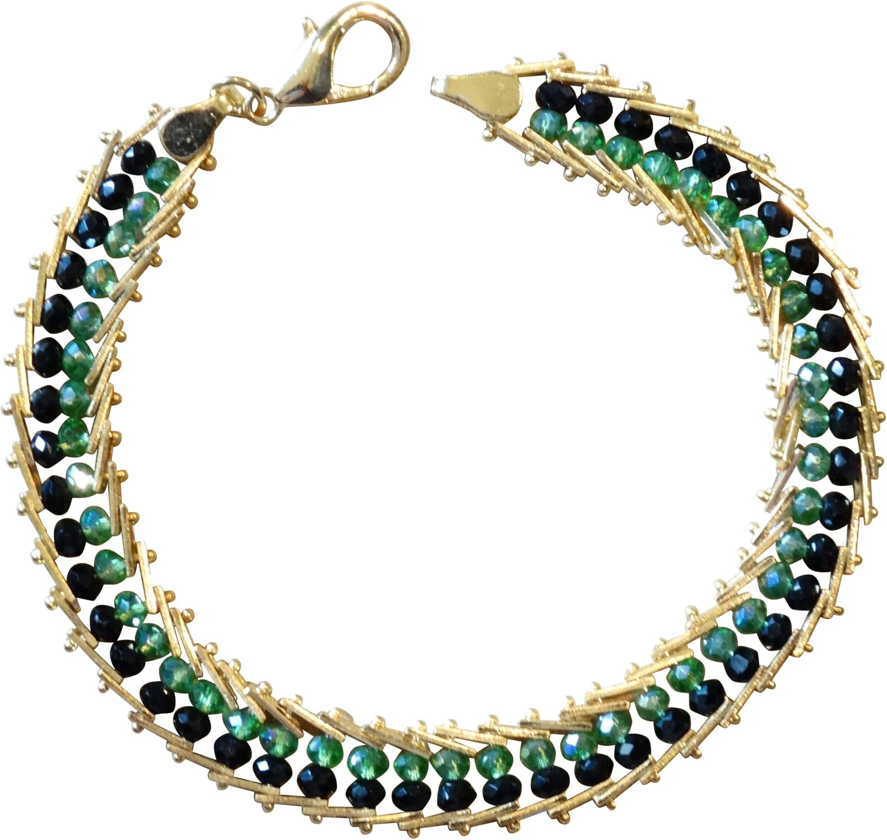 Gifts by Lulee, LLCSanteria Collection Oggun Ogun Echu Manilla pulso Brazalete Pulsera Idde Gold Plated Enchape de Oro y Cuentas de Cristal Verdes y Negras Cierre de Langosta