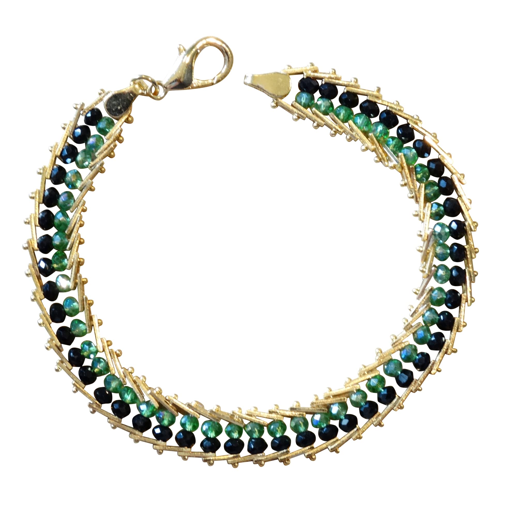 Gifts by Lulee, LLCSanteria Collection Oggun Ogun Echu Manilla pulso Brazalete Pulsera Idde Gold Plated Enchape de Oro y Cuentas de Cristal Verdes y Negras Cierre de Langosta