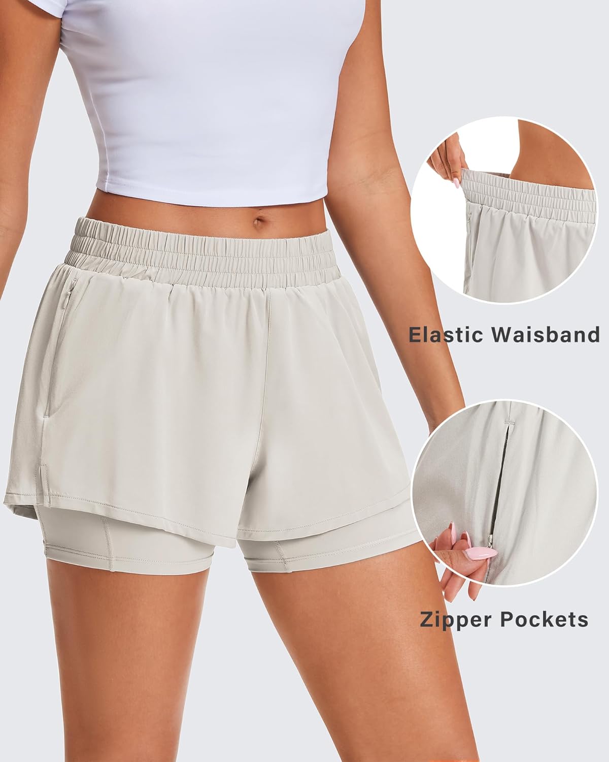 Stelle Women's 2 in 1 Running Shorts Athletic Workout Gym Shorts High Waisted Shorts with Liner Zipper Pockets - Image 5