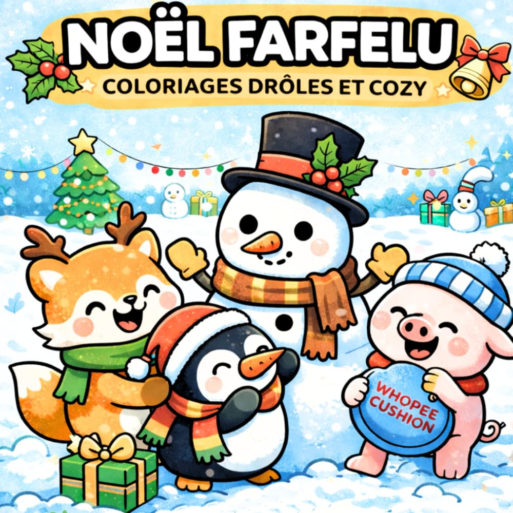 Noël Farfelu: Coloriage de Noël Drôle et Cosy pour Adultes et Ados – Livre de Détente Hivernal et d’Humour Festif