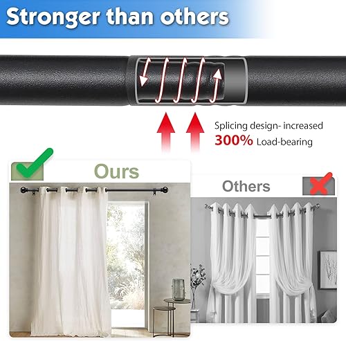 Miniatura 9 de YeYeBest Barras de cortina para ventanas de 28 a 64 pulgadas, juego de barras de cortina de metal de 58 pulgadas, barra de cortina Winbdow