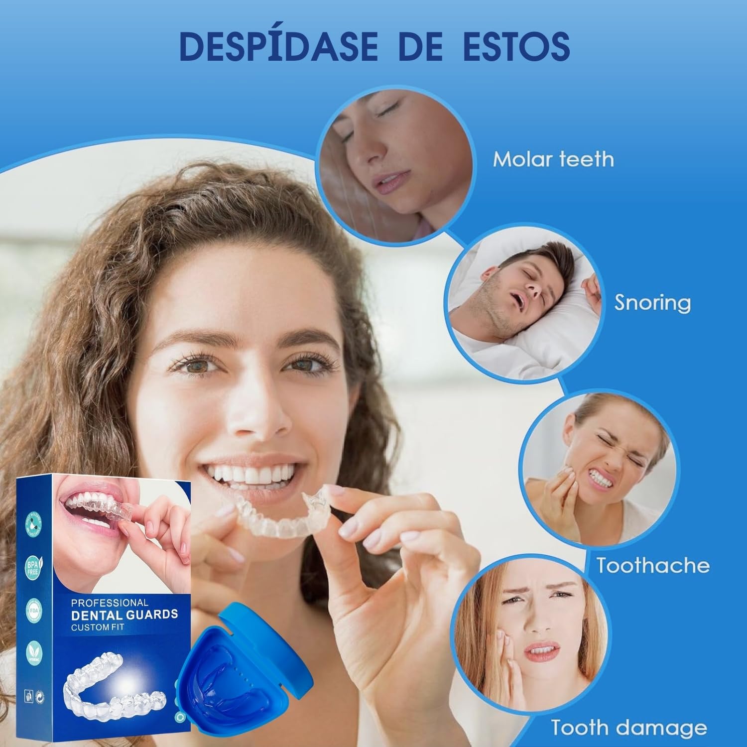 Ferula Descarga Bruxismo, 4 Piezas 2 Tamaños, Bruxismo Dental Noche, Férula de Descarga, Protector Bucal para Dormir, Protector Bucal Ajustable para Empleo Nocturno