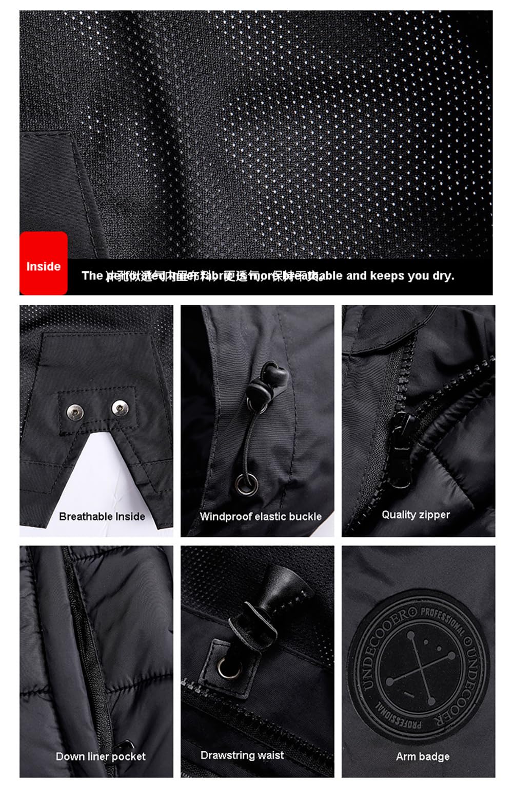 Chaqueta funcional para hombre y mujer, tallas grandes 3 en 1, cortavientos de longitud media, forro de algodón, chaqueta de exterior, impermeable, cortavientos, chaqueta de entretiempo