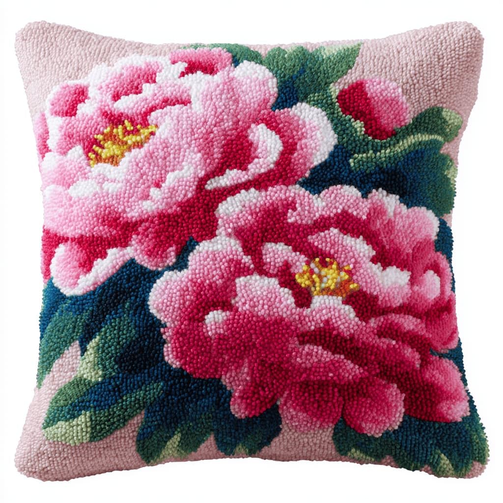 Kitquiver Beginner Latch Hook Cushion Kit,Peony Decor Pillow Cover 43X43Cm