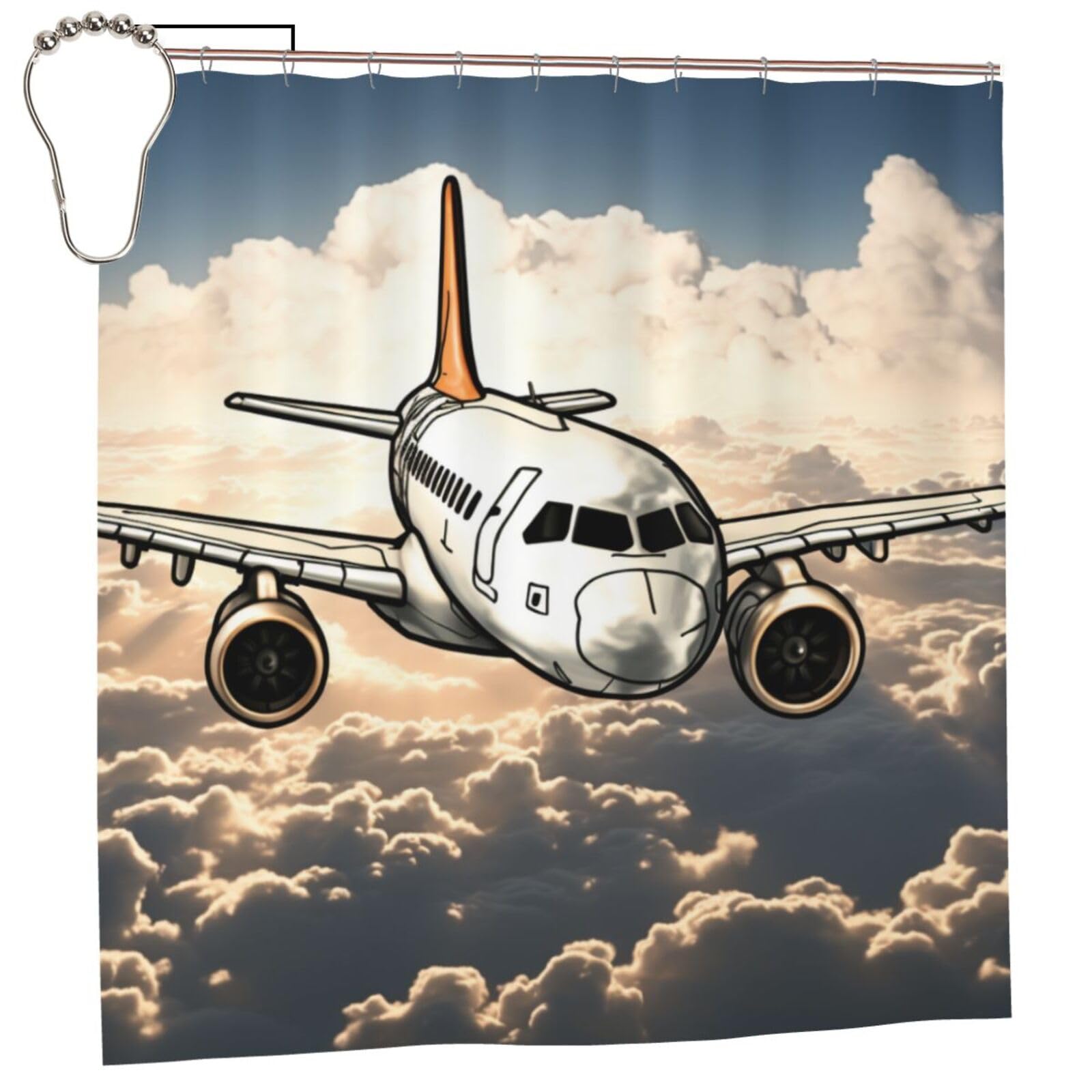 FodPand Airplane Flying Shower Curtain 70"x70" Waterproof Long Bathroom Curtain Heavy Duty Thick Cloth Bath Curtain Set with Hooks, Modern Abstract Art Pattern Bathroom Shower Curtains