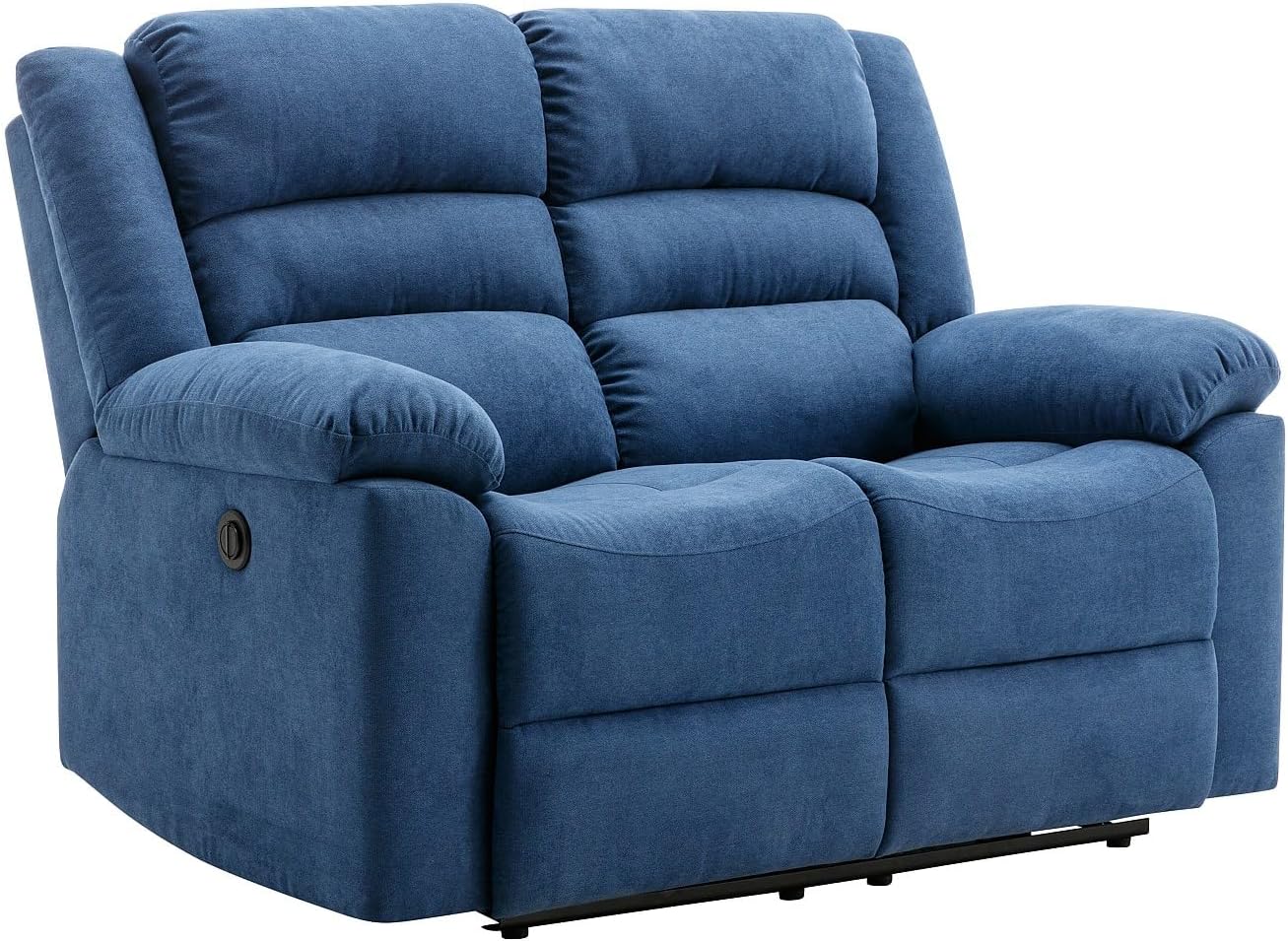 ඉදිරිපස පැත්ත view of the Vente-unique BUROLO 2-Seater Electric Recliner Sofa in blue fabric, showing its compact design.