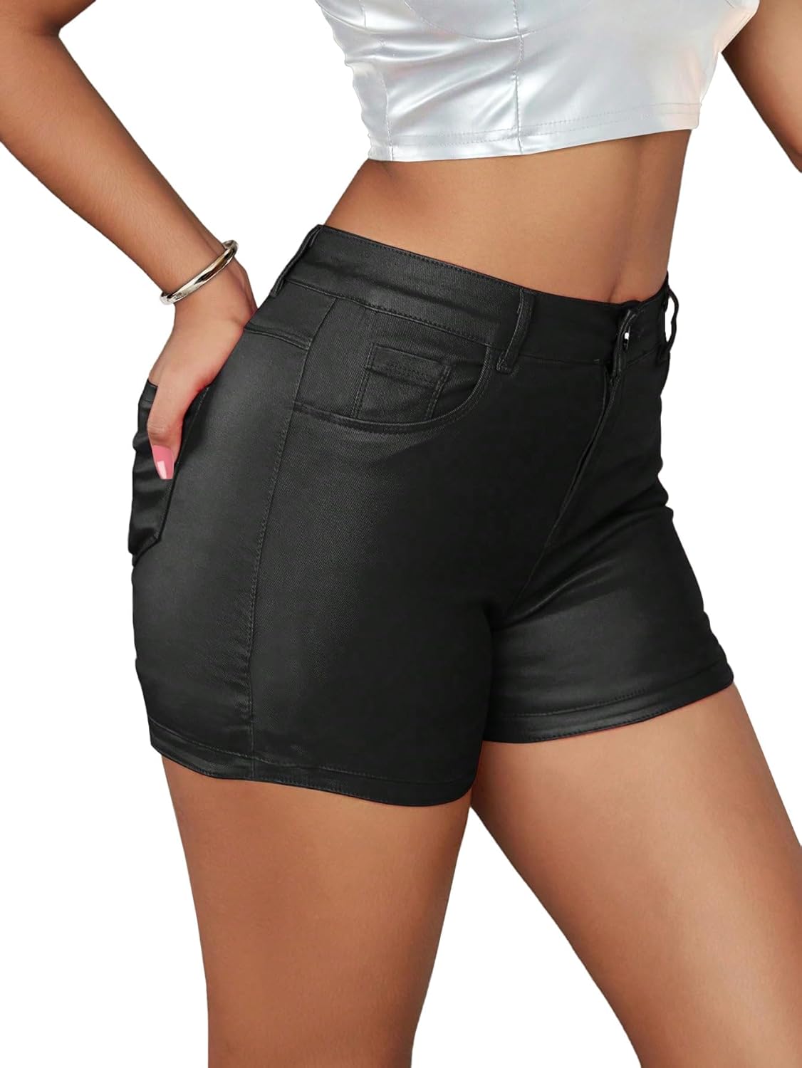 Avanova Women Faux Leather High Waist Legging Shorts Summer Sexy Stretchy Shorts - Image 3