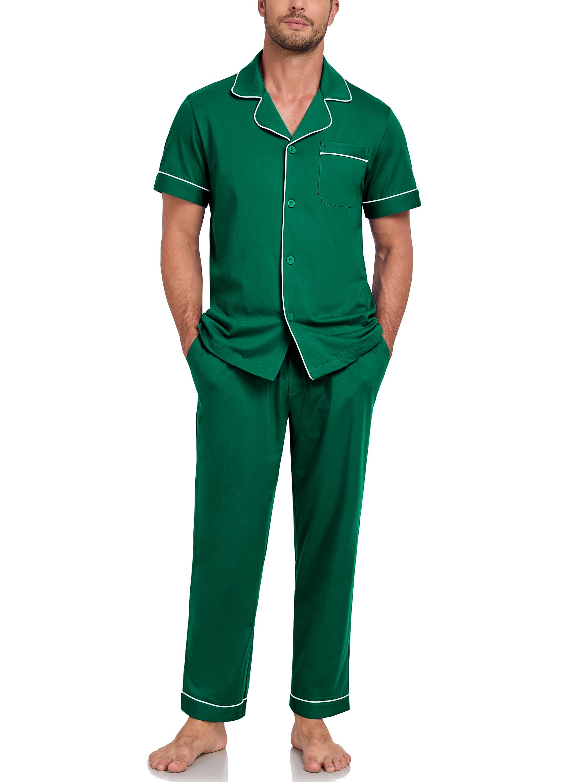 EA'S SECRET Mens Pajamas Set 100% Cotton Soft Button Pajamas for Men Short Sleeve Sleepwear 2 Piece Lounge Pjs Sets