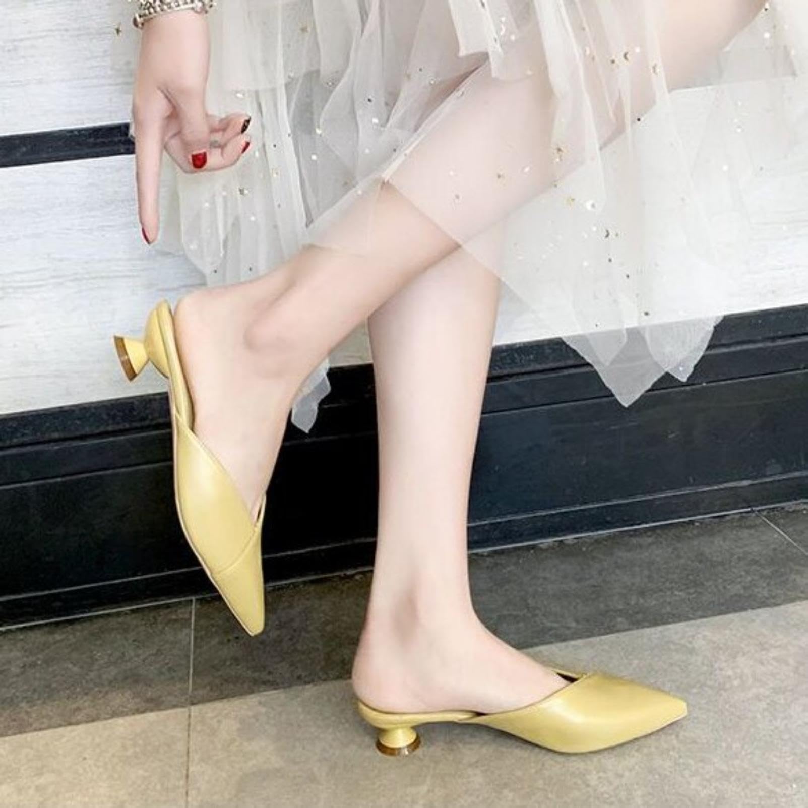 Generico Scarpe da Donna Mule con Slingback E Punta Appuntita | Scarpe Da Vestito Da Ufficio Con Taglio A V, Scivolare Su Sandali Estivi, Tacchi Bassi A Cilindro Sandali Casual