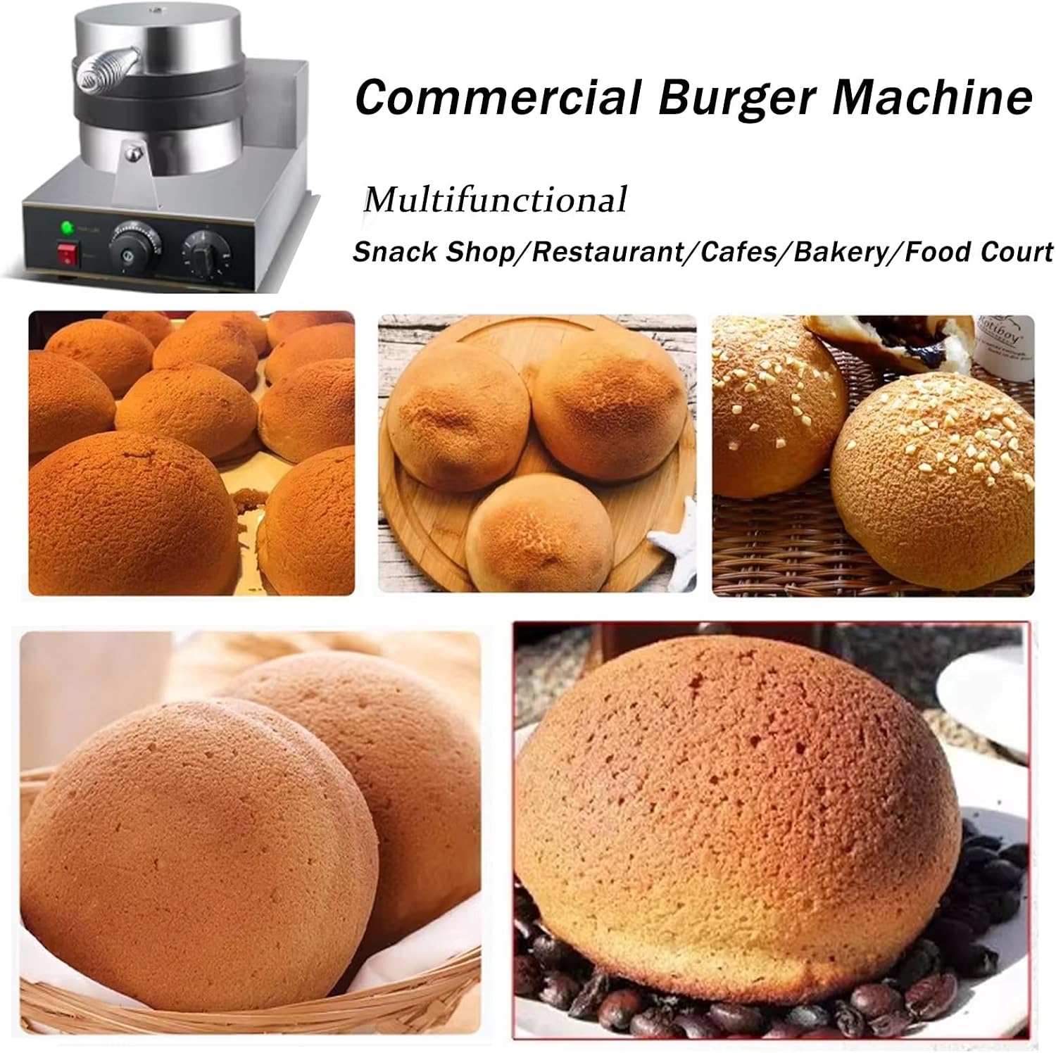 Waffle Maker Commercial Hamburger Press,Egg Roll Bowl Machine 1300W,Electric Burger Waffle Maker,Commercial Panini Press Sandwich Maker,50~300℃ Adjustable Temperaturefor Commercial,Single Head