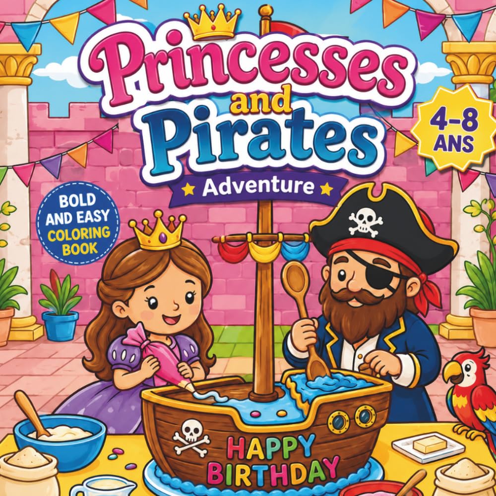 Princesses and Pirates Adventure: Bold and Easy Coloring Book for kids Ages 4-8 Cute Princess and Pirate Coloring Pages for Toddlers and Children