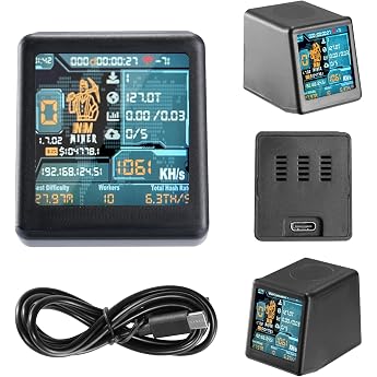 V2 Bitcoin Miner, 1060 KH/s Nerd Miner V2 Intelligent Display with ESP32 and Table Clock Bitcoin BTC Solo Lottery Bitcoin Cry