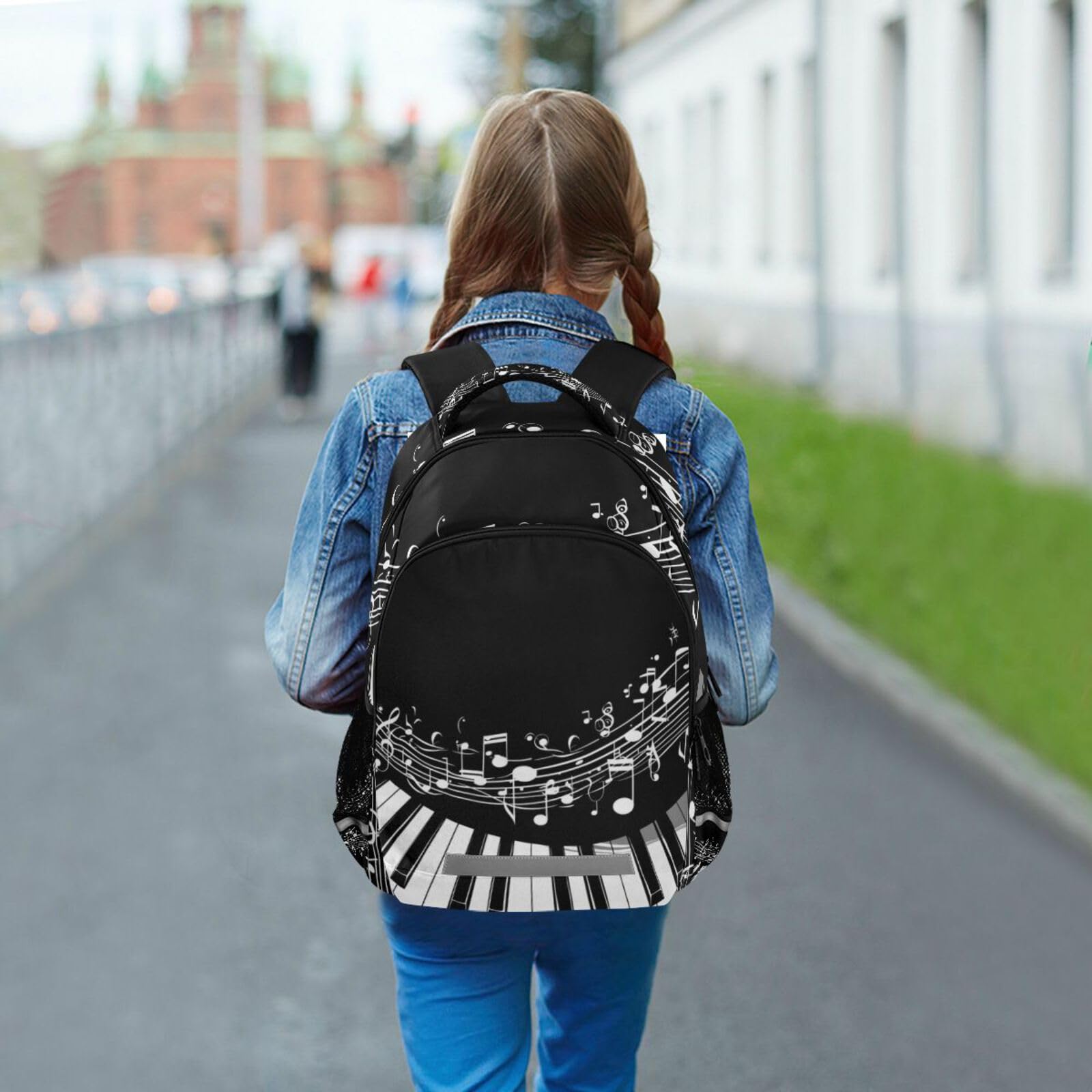 Musik Klaviertasten Noten Rucksack Jungen Schulrucksack Mädchen Schulranzen Kinder Reflektierender Schultasche Kinderrucksack Für Schule