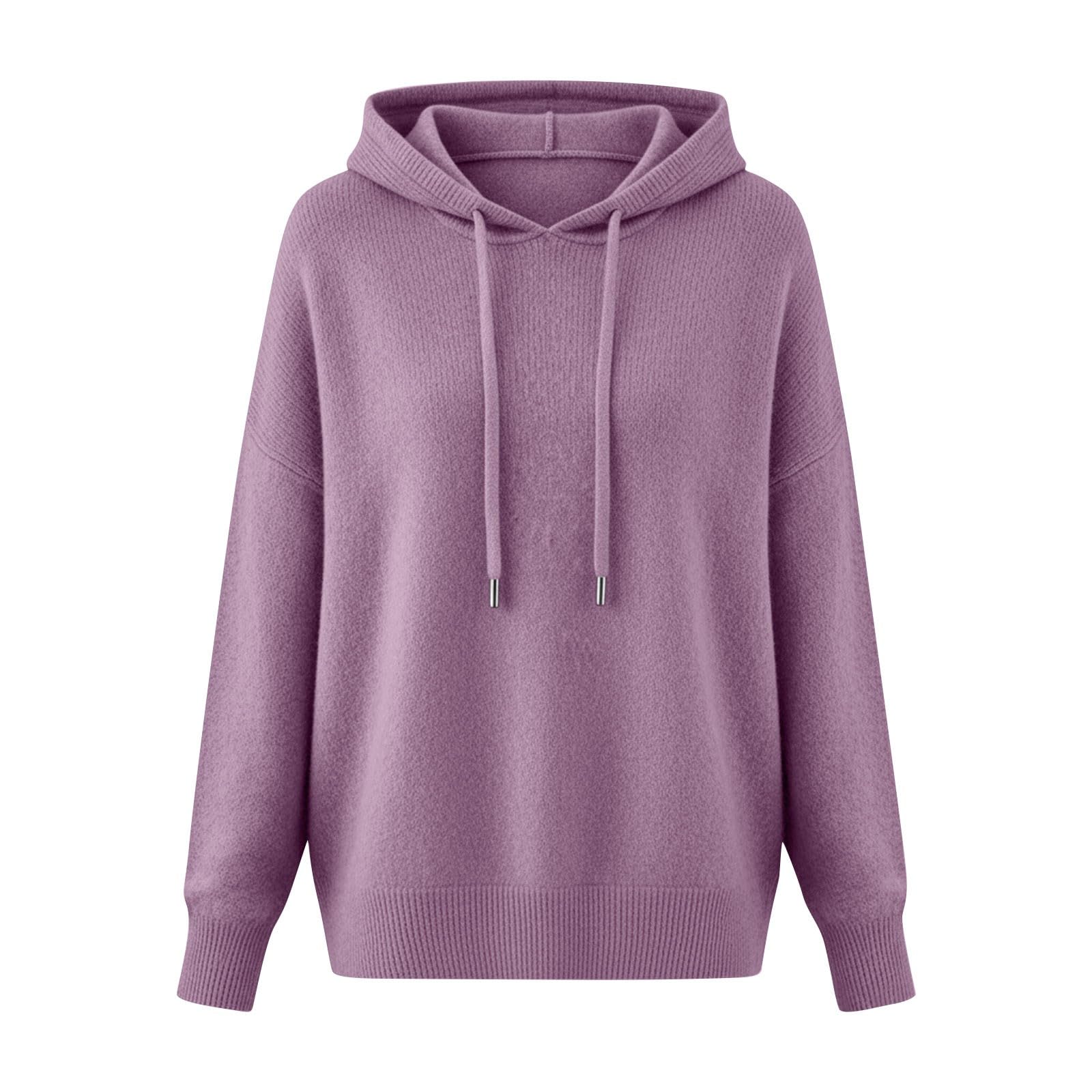 Generico Felpa Donna con Cappuccio Lavorata A Maglia Manica Lunga Casual | Maglione Tinta Unita Con Coulisse Pullover Top Elegante Vestibilità Larga Morbida E Confortevole Da Indossare Tutti I Giorni
