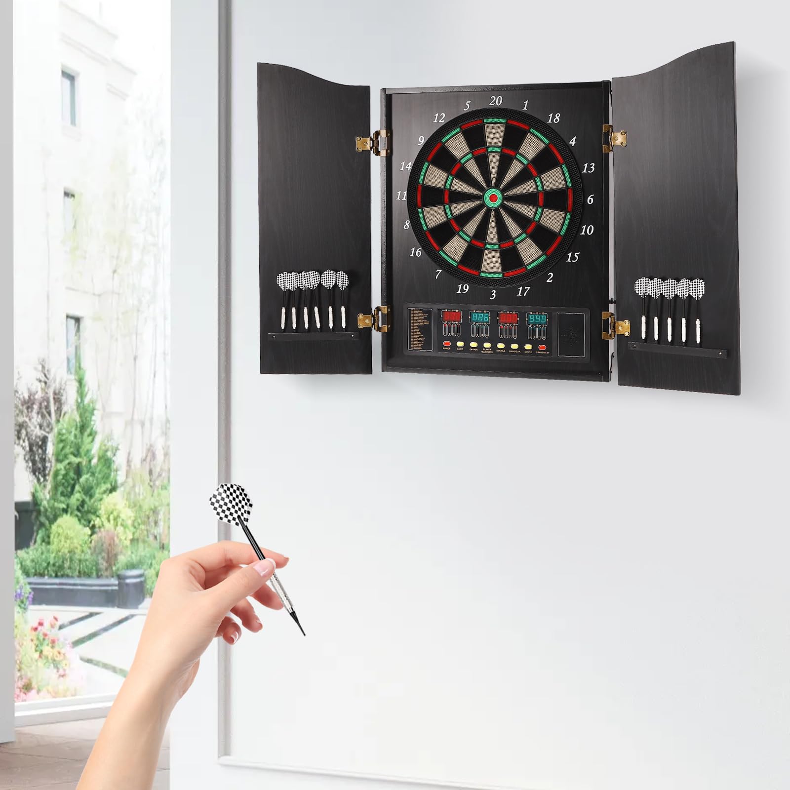 Cible de fléchettes électronique avec 4 indicateurs LED, 12 fléchettes, 88 têtes - Machine à fléchettes 27 catégories, 243 sous-catégories - Jeu de fléchettes