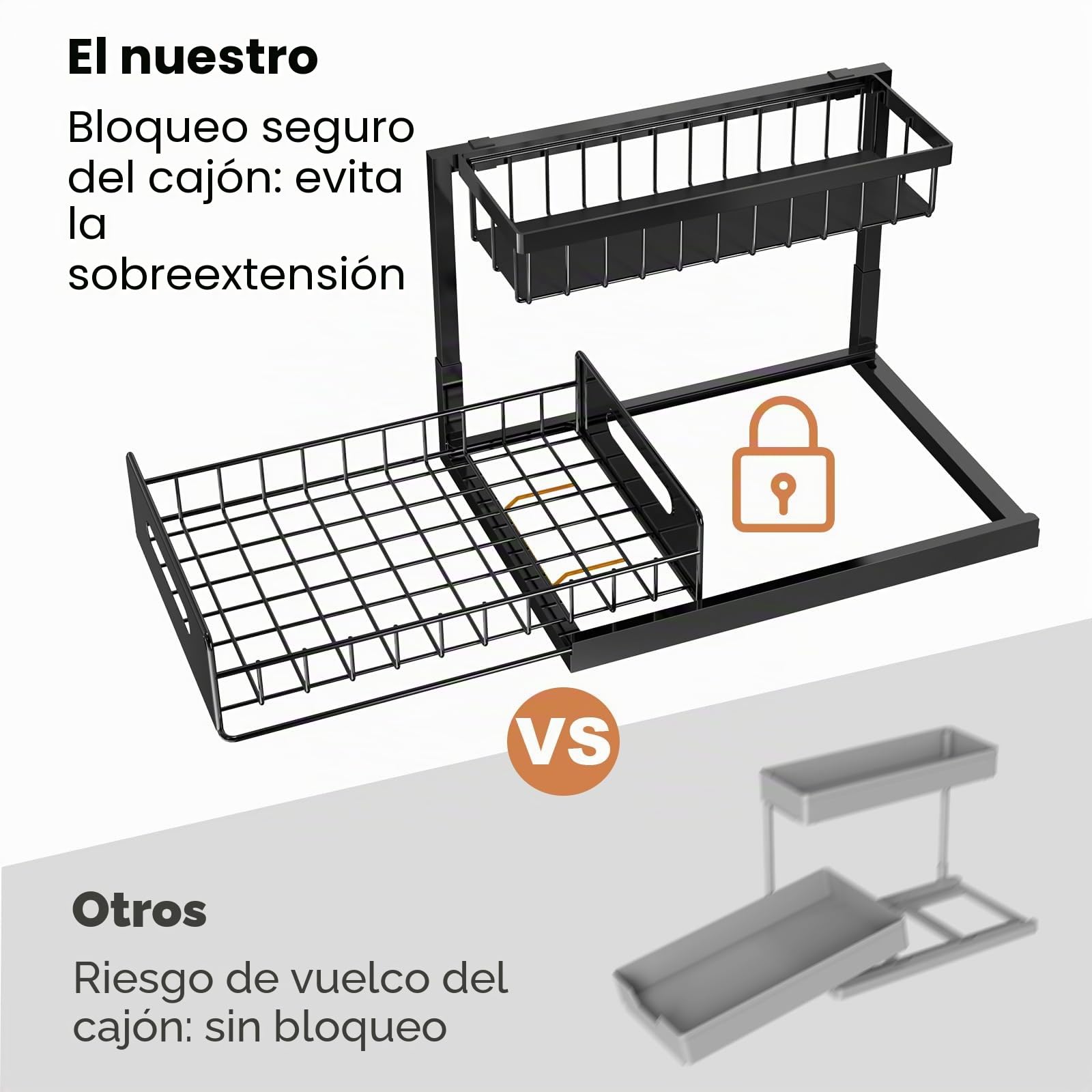 REALINN Organizador para Debajo del Fregadero, Organizador de gabinete extraíble, Estante Deslizante, estantes de Almacenamiento, Almacenamiento para Cocina y baño, Negro, Paquete de 2