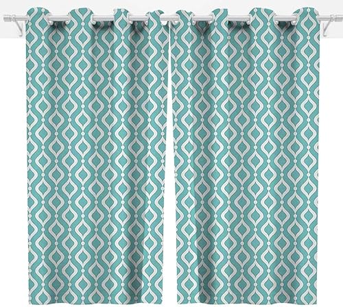 Modern Decor Door Panel Curtain 2 Panels Light Blue White Drapes Geometric Pattern Cortinas Blackout W 85 X H 108 Inches