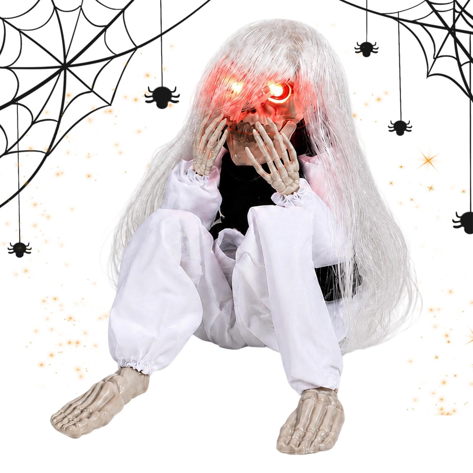 Decorazione Scheletro Halloween Halloween Pianto Attivato Dal Suono Con | Oggetti Di Scena Per Feste Horror Decorazioni Da Esterno Per Feste, Cortile, Casa Stregata E Ingresso