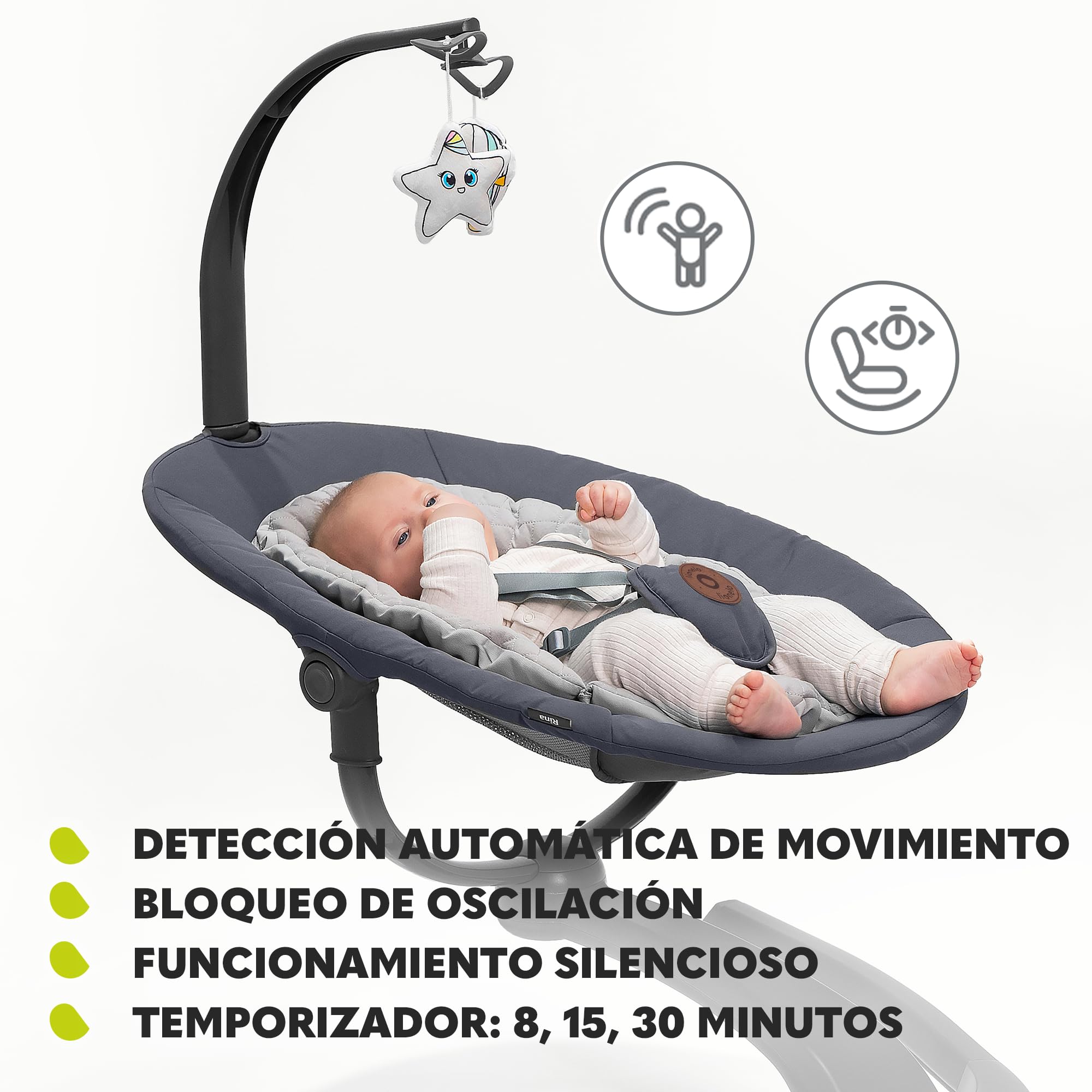 LIONELO Rina Balancín y hamaca 2 en 1, control remoto, asiento giratorio de 360°, dos direcciones de balanceo, 5 velocidades de balanceo, bloqueo, ajuste del respaldo, temporizador, 12 melodías | Control Remoto, Dos Direcciones de Balanceo, 5 Velocidades