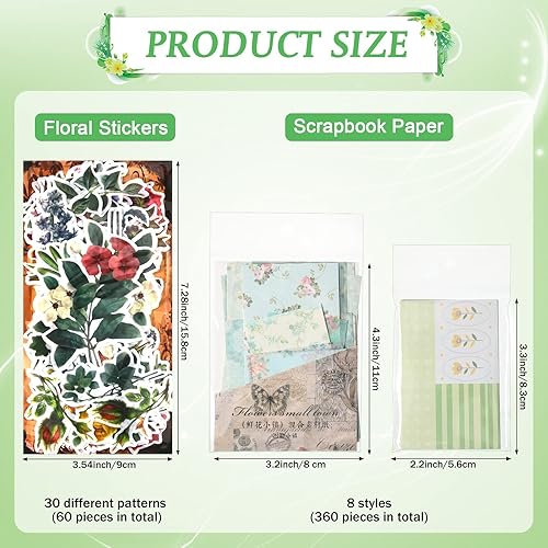 Miniatura 2 de 420 hojas de suministros de papel para álbumes de recortes, calcomanías de flores para álbumes de recortes, papel de diario, papel decorativo