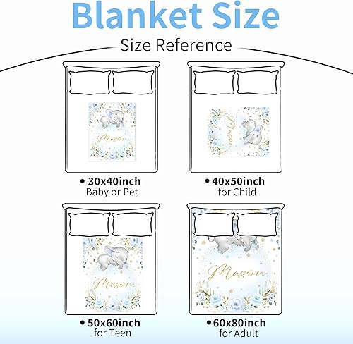 Miniatura 7 de Manta personalizada de elefante con nombre para niño, manta con nombre personalizado para niños, manta de franela suave de elefante azul, regalo