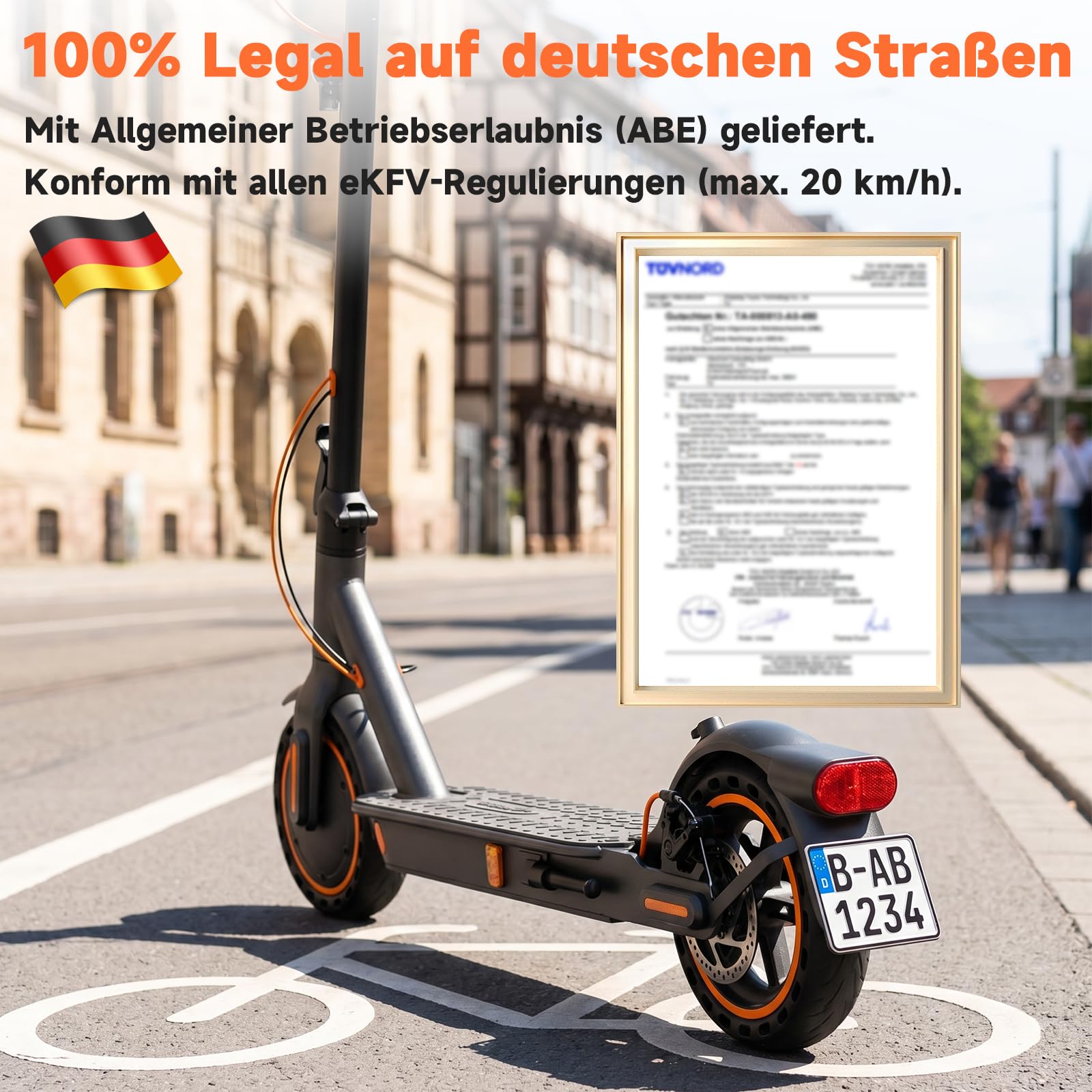 E Scooter S3ABE mit Straßenzulassung, 350W Motor, 20 km/h, 35 km Reichweite, E-ABS & Scheibenbremse, Seemar Faltbarer E-Roller