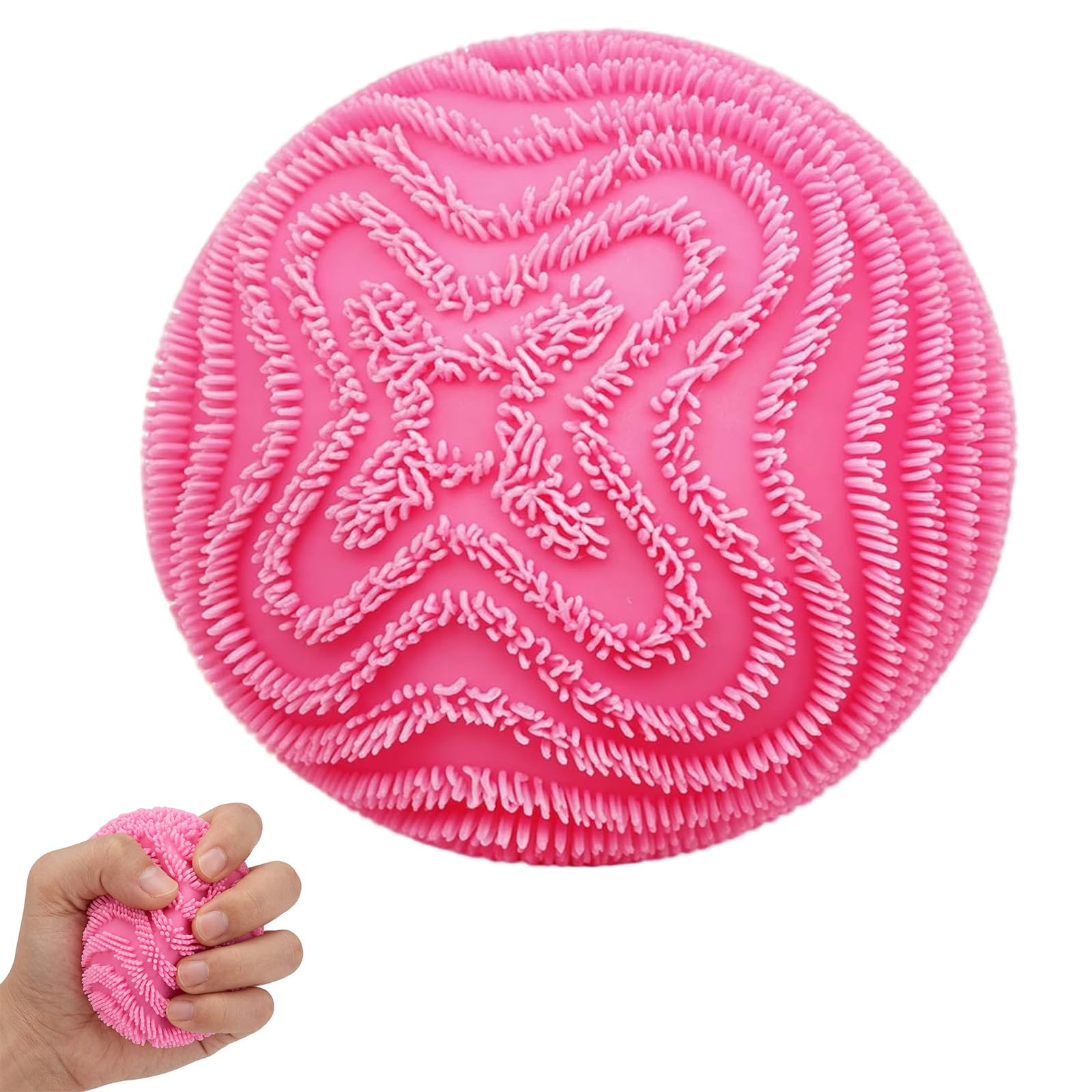 Fuzz Ball Squishy, Adorable Pink Fuzzball for Desk Side Delight. Ideal for Those Seeking a Soft, Squeezable Companion to Ease Boredom and Add a Pop of Color to Their Space. ﻿