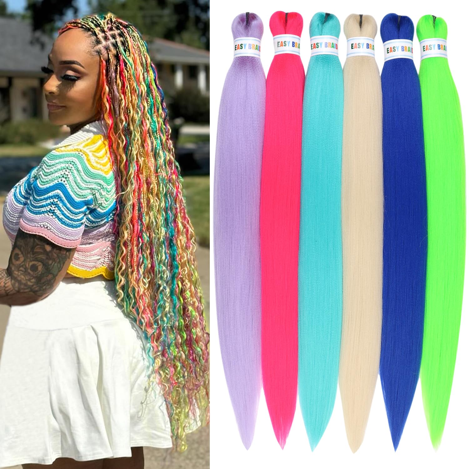 Amazon.com : Colorful Braiding Hair Pre Stretched Colored  display picture 2