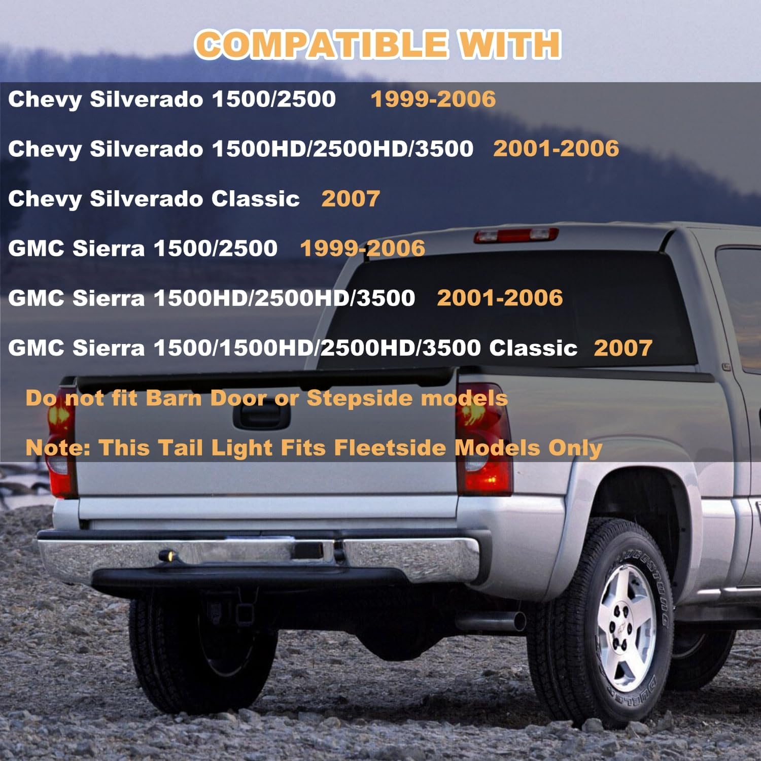 Tail Lights Compatible with Chevy Chevrolet Silverado 1500 2500 3500, GMC Sierra 1500 2500 3500, 1999-2007, Rear brake Lamps, No Bulbs (Driver and Passenger Side)